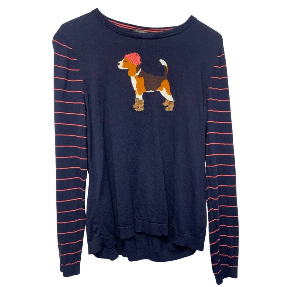 Talbots XLP Sweater Navy Beagle Dog Plaid Boots Women's XL 16